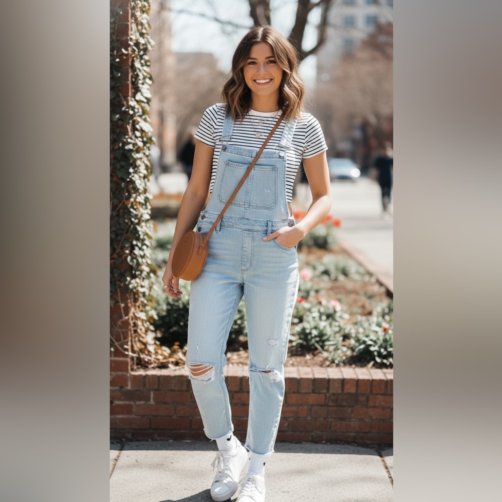 PAIGE Light Blue Distressed Denim Overalls Sz XS